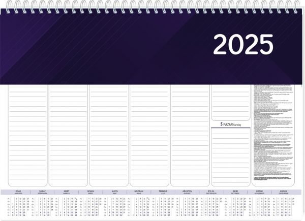 Spiralli Haftalık Masa Sümeni Takvimi 28x40cm (2025 Tarihli)