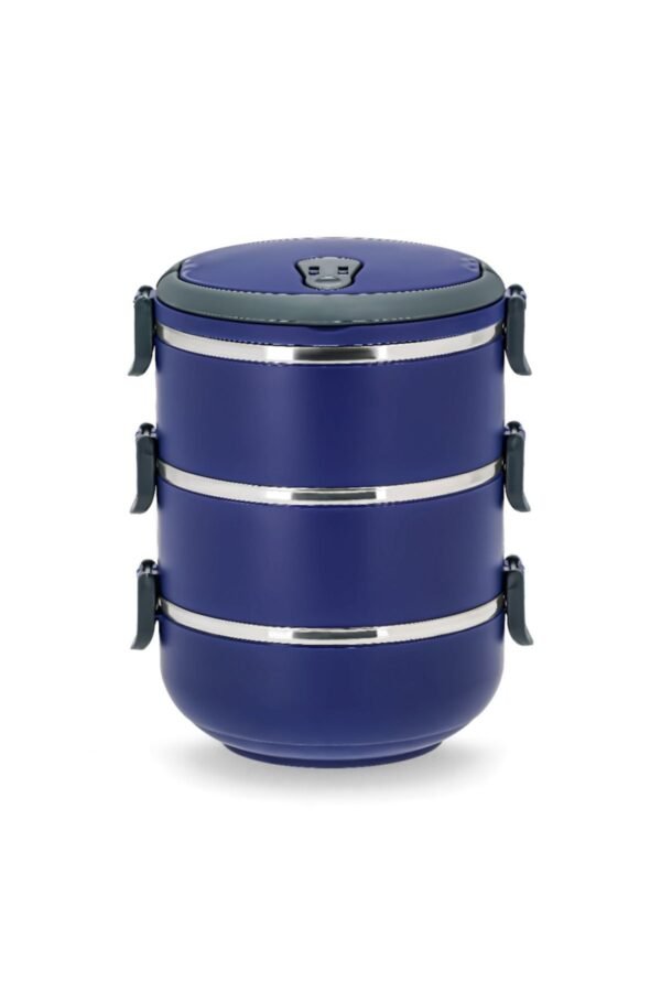 3 Katlı Sefer Tası Yemek Termosu Saklama Kabı Lacivert