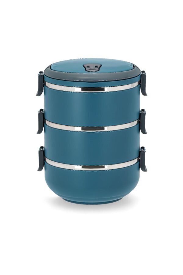3 Katlı Sefer Tası Yemek Termosu Saklama Kabı Antrasit Mavi