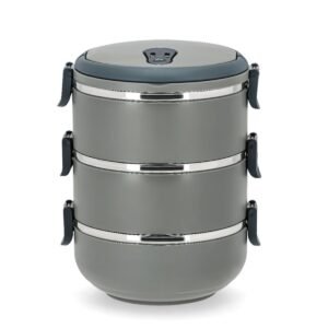 3 Katlı Sefer Tası Yemek Termosu Saklama Kabı Gri