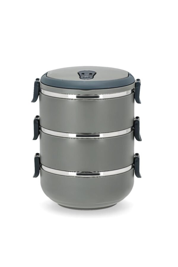 3 Katlı Sefer Tası Yemek Termosu Saklama Kabı Gri