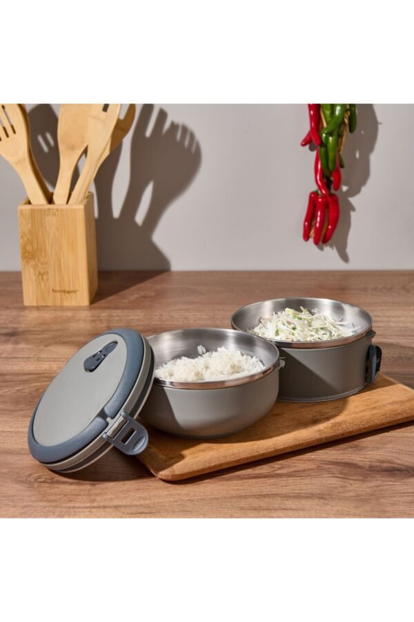 2 Katlı Yemek Sefer Tası - Gri